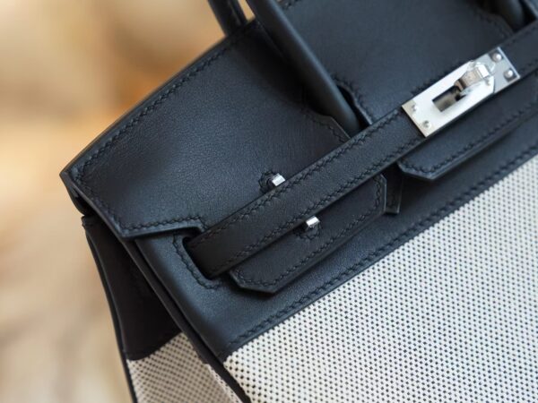 Qatar Doha Hermes Birkin 25CM Toile Canvas White & Black Silver Hardware