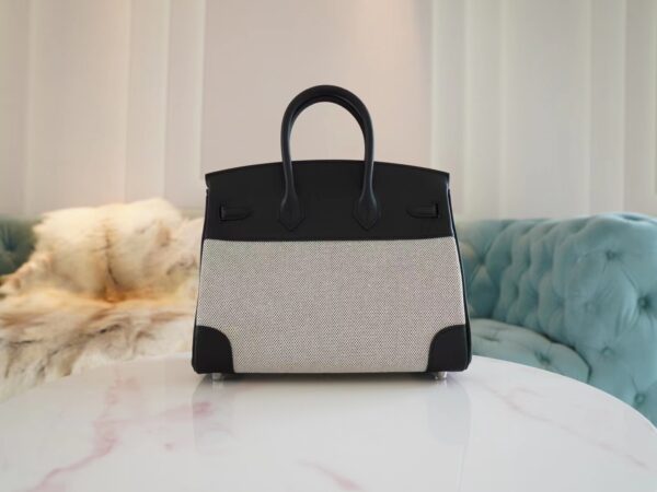 Qatar Doha Hermes Birkin 25CM Toile Canvas White & Black Silver Hardware