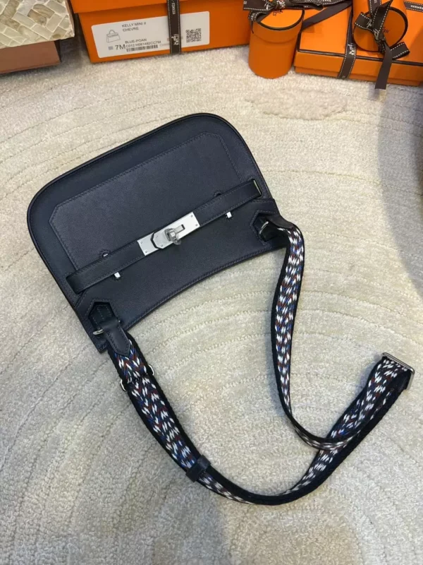 Taiwan Hermes Jypsiere Mini 23CM 3Y Blue Noir Swift Leather Silver Hardware