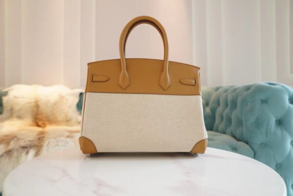 New Arrival Hermes Beige Canvas/2S Sesame Leather Birkin30CM Silver Hardware