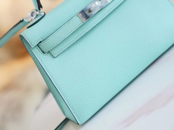 Discount GPCMode Hermes Aqua Chevre Leather Mini kelly Two19CM Silver Hardware
