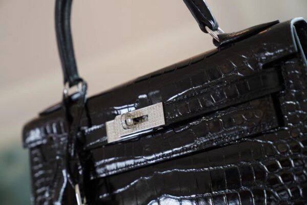 Handmade Hermes Kelly 28CM Shiny Porosus 89 Nior Silver Hardware