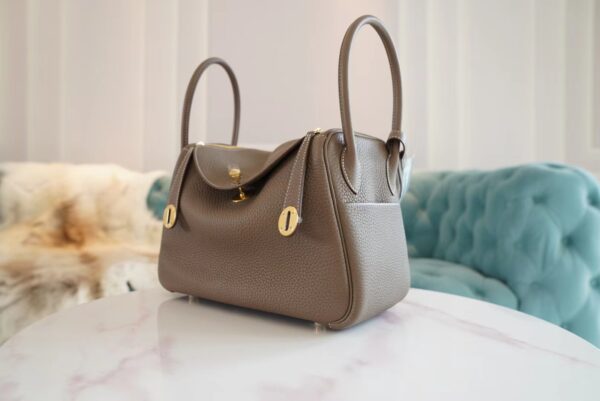 Wholesale GPCMode Hermes Lindy26CM C18 Grey Etoupe Clemence Leather Gold Hardware