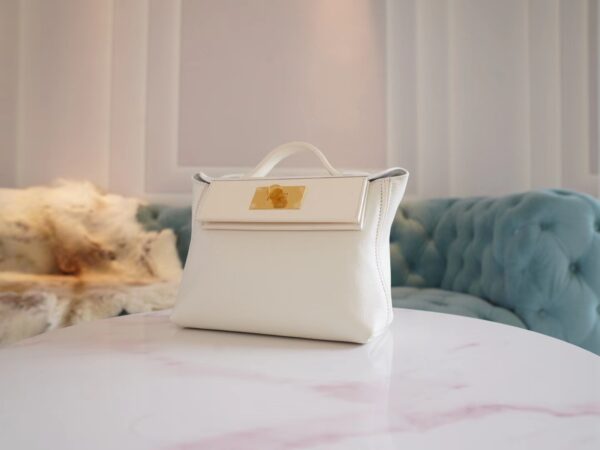 Full Handmade Hermes 01 Blanc & I2 Nata Evercolor Mini Kelly 24/24 Gold Hardware
