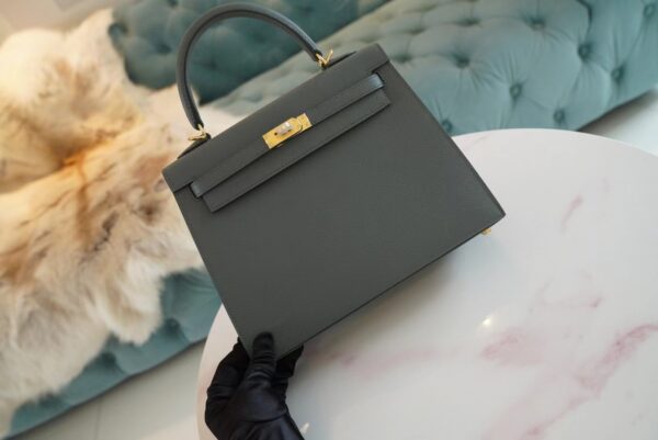 Full Handmade Hermes CK63 Vert Amande Kelly 25CM Epsom Leather Gold Hardware