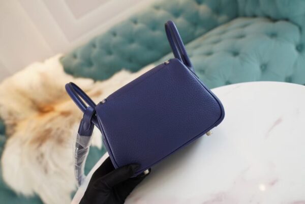 GPCMode Factory Hermes 7K Blue Saphir Clemence Leather Mini Lindy19CM Silver Hardware