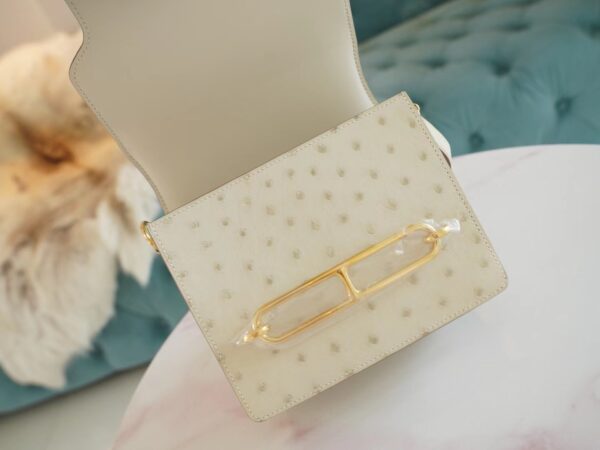 Hermes Boutique 3C Parchemin South Africa KK Ostrich Skin Roulis Mini18cm Gold Hardware