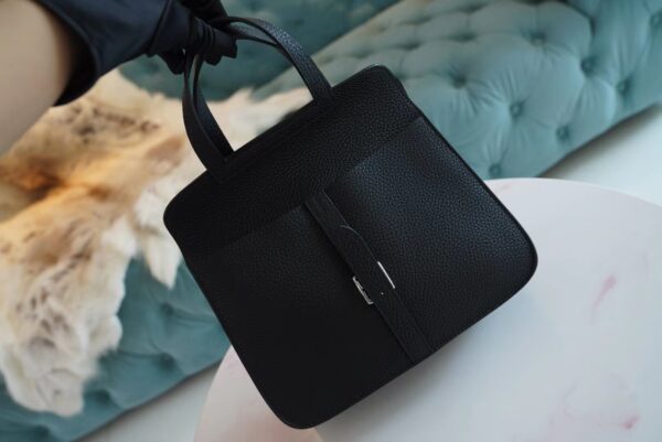 GPCMode Hermes CK89 Black Clemence Leather Halzan Mini 20CM Silver Hardware