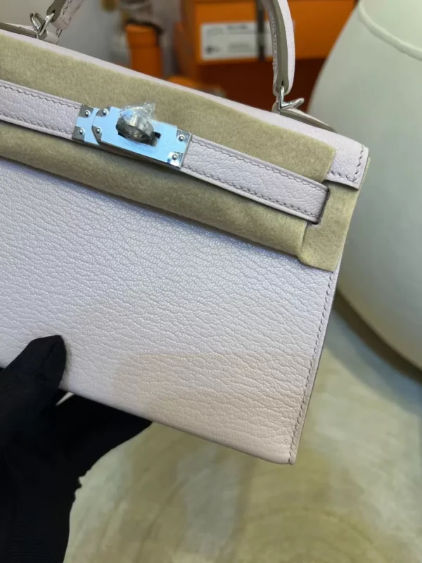 Taiwan Hermes Mini Kelly 19CM Chevre Leather 09 Mauve Pale Silver Hardware