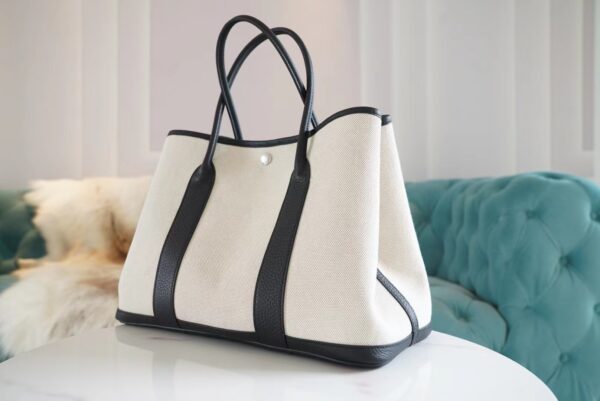 Wholesale GPCMode Hermes Black Leather/Beige Canvas Garden Party30/36CM