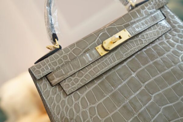 GPCMode Hermes CK81 Gris Tourterelle Shiny Aligator Crocodile Kelly28CM Gold Hardware
