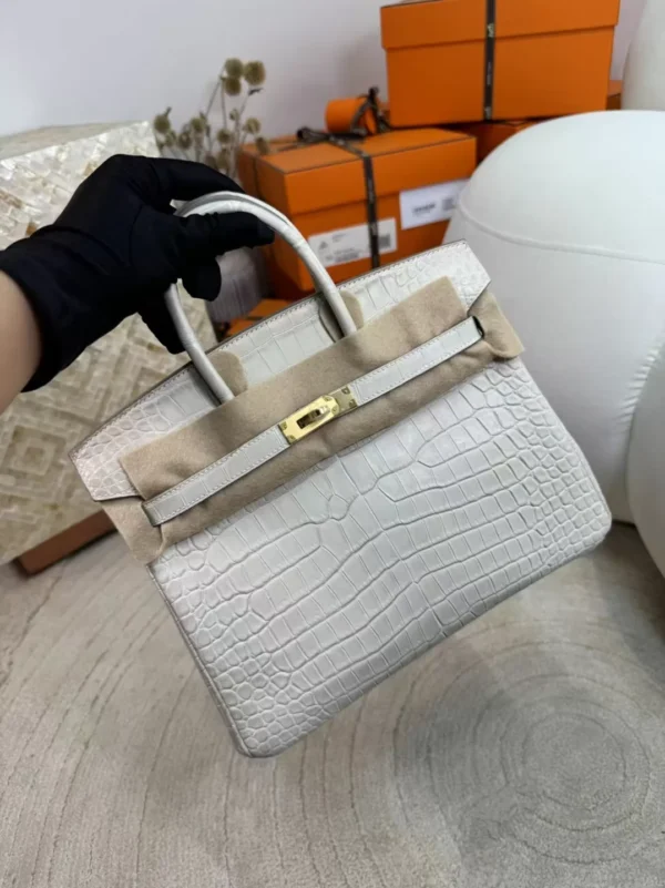 Full Handmade HCP Matte Porosus Crocodile Birkin 25CM 8L Beton Gold Hardware