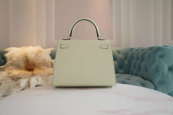 Full Handmade Hermes 0S Vert Fizz Kelly 25CM Epsom Leather Silver Hardware