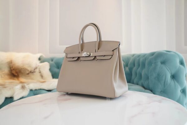 Full Handmade Hermes Birkin25CM CK81 Gris Tourterelle Togo Leather Silver Hardware