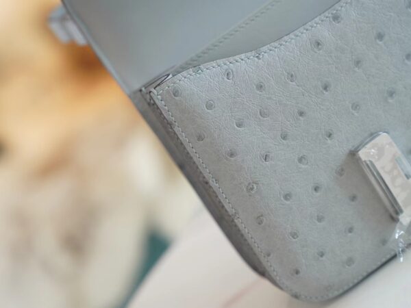GPCMode Hermes Constance19CM Shoulder Bag 8U Blue Glacier Ostrich Skin Silver Hardware