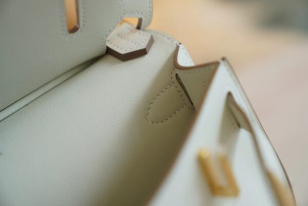Hand Stitching Hermes Jypsiere Mini Mushroom White Swift Leather Gold Hardware