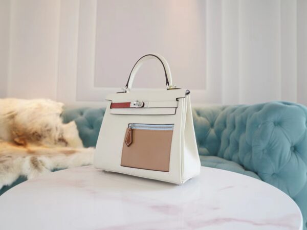 New GPCMode Factory Hermes Kelly25CM Colormatic Craie Swift Leather Silver Hardware