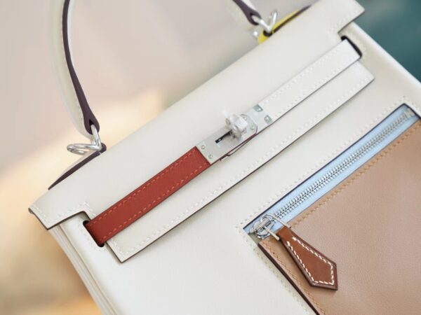 New GPCMode Factory Hermes Kelly25CM Colormatic Craie Swift Leather Silver Hardware