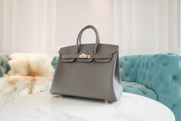 Hermes Handmade Boutique 8F Etain Togo Leather Birkin25CM Rose Gold Hardware