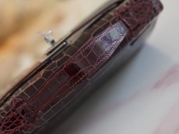 Hermes Kelly Pochette 22CM Shiny Alligator 57 Bordeaux Silver Hardware