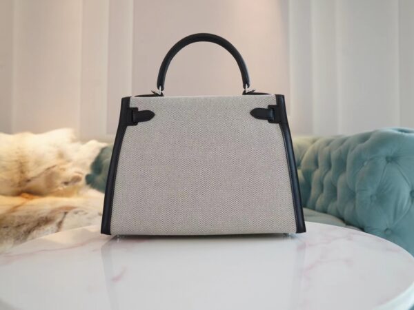 Full Handmade Hermes Canvas/ Swift Kelly Sellier 28CM CK89 Nior Silver Hardware