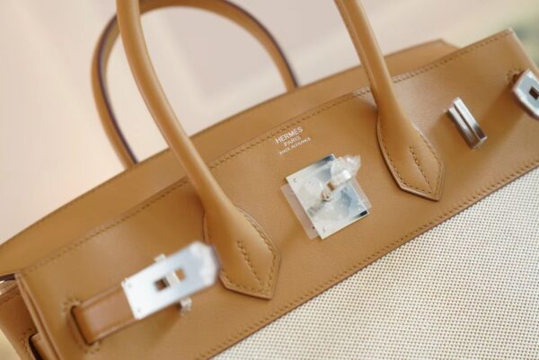 New Arrival Hermes Beige Canvas/2S Sesame Leather Birkin30CM Silver Hardware