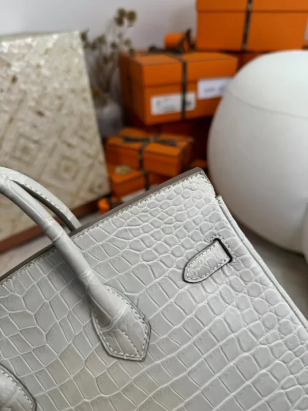 Full Handmade HCP Matte Porosus Crocodile Birkin 25CM 8L Beton Gold Hardware
