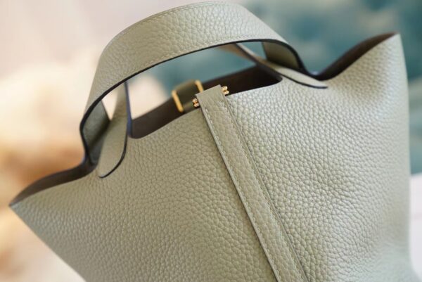Hermes Handmade Boutique Q1 Sauge Clemence Leather Picotin18CM Gold Hardware