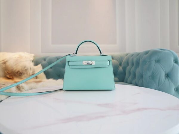 Discount GPCMode Hermes Aqua Chevre Leather Mini kelly Two19CM Silver Hardware