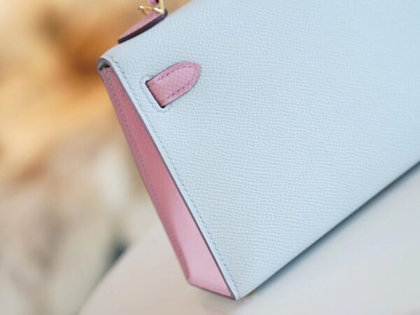 GPCMode Hermes Mini Kelly19CM T0 Blue Brume & X9 Mauve Sylyestre Epsom Leather