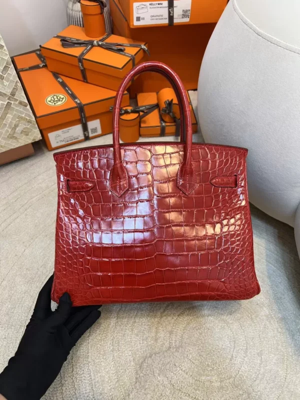 Hermes Shiny Alligator Crocodile Birkin 30CM 95 Braise Silver Hardware
