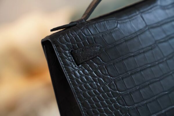 Hermes Shop Hermes Kelly Pochette 22CM Matte Alligator 89 Noir Silver Hardware