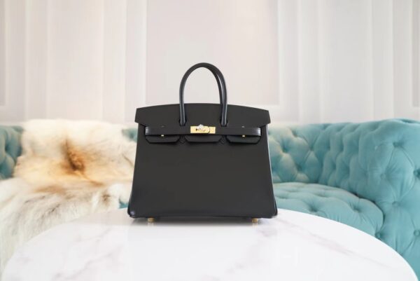 Full Handmade GPCMode Hermes CK88 Black Box Leather Birkin25CM Gold Hardware