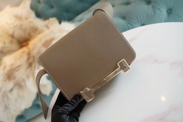 GPCMode Hermes CK18 Etoupe Chevre Leather Geta 20CM Gold Hardware