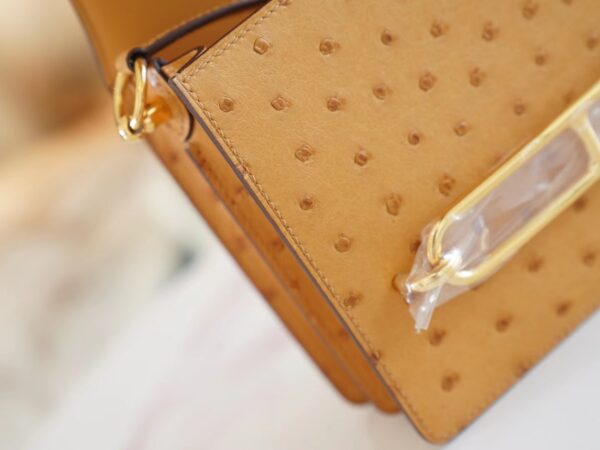 New Hermes Roulis Mini18cm Tabac-Camel South Africa Ostrich Skin Gold Hardware
