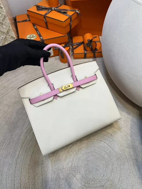 Hermes Epsom Birkin Sellier 25CM 10 Craie/ X9 Mauve Sylvestre Gold Hardware