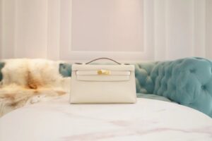 GPCMode Hermes Kelly Pochette22cm CK10 Craie Swift Leather Gold Hardware