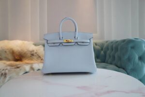 Full Handmade GPCMode Hermes Birkin 25CM T0 Blue Brume Togo Leather Gold Hardware
