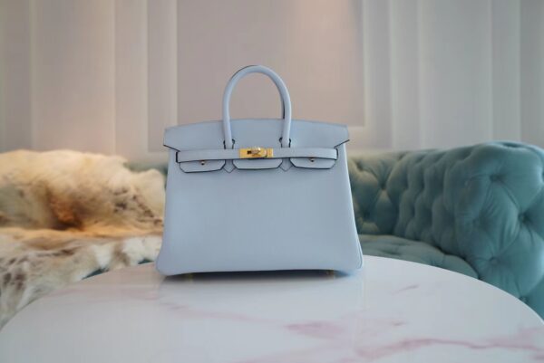 Full Handmade GPCMode Hermes Birkin 25CM T0 Blue Brume Togo Leather Gold Hardware