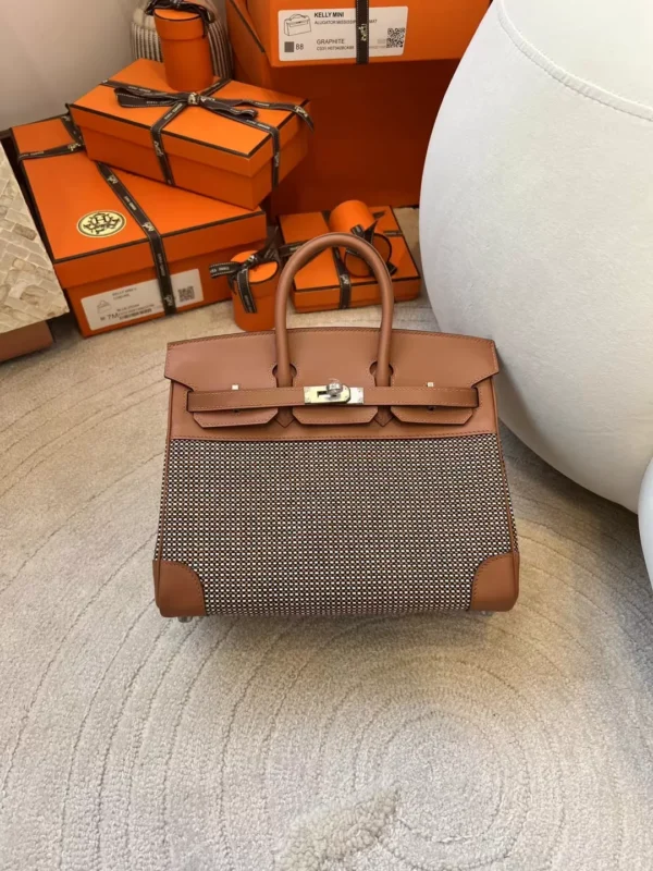 New Hermes Birkin 25CM 37 Gold Swift Leather/ Toile Canvas Gold Hardware