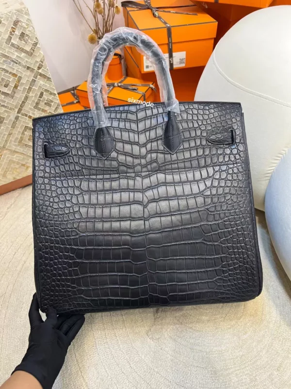Hermes 89 Noir Matte Porosus Crocodile HAC 40CM Silver Hardware
