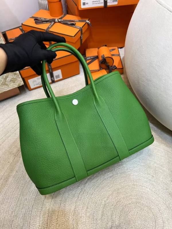 Hermes Boutique Garden Party 30CM A8 Vert Yucca Negonda Leather Silver Hardware