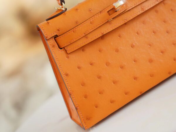 Full Handmade Hermes Mini Kelly19CM I9 Abricot KK Ostrich Leather Gold Hardware