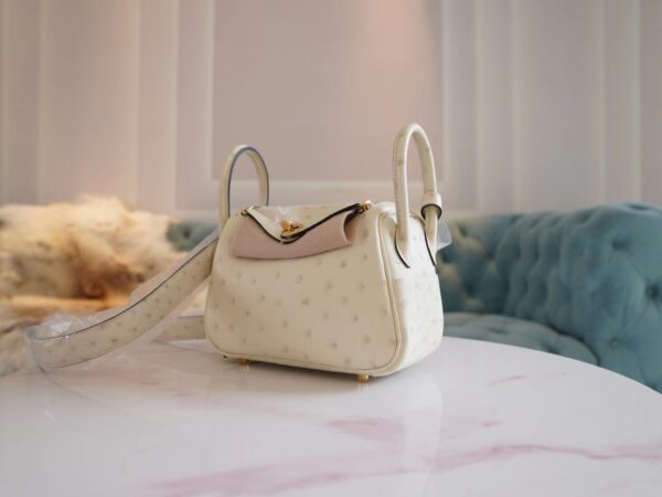 Special Order Hermes South KK Ostrich Mini Lindy 19CM I2 Nata Gold Hardware