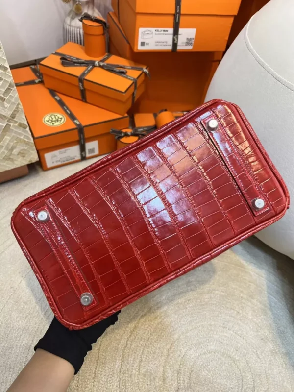 Hermes Shiny Alligator Crocodile Birkin 30CM 95 Braise Silver Hardware