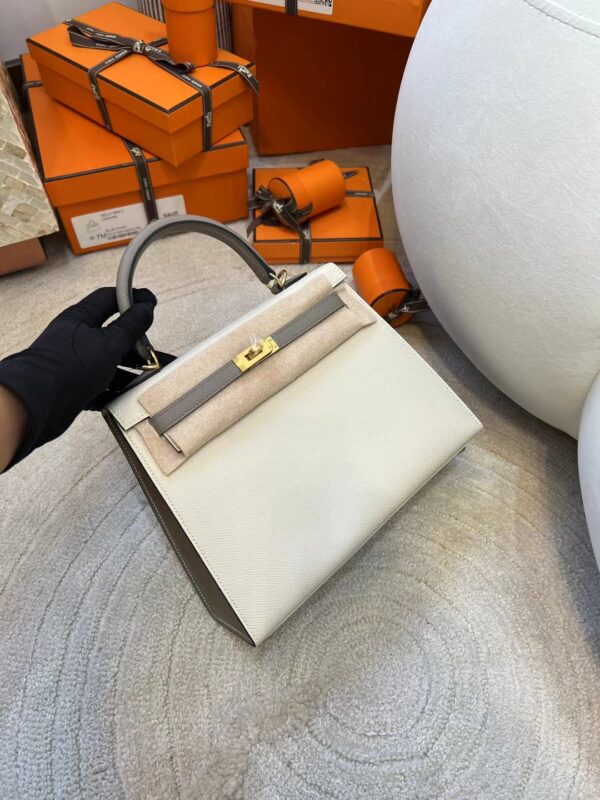 Hermes Kelly Sellier 25CM 10 Craie/ M8 Gris Asphalt Epsom Gold Hardware