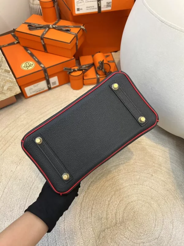 Hermes 89 Noir/ Rouge De Coeur Birkin 25CM Togo Leather Gold Hardware