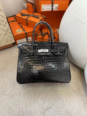 247a3f69771082c-jpg Hermes Boutique 89 Noir Birkin 30CM Shiny Porosus Crocodile Silver Hardware