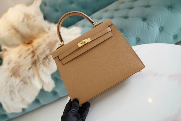 Stock Hermes 0M Chai Epsom Leather Kelly 25CM Tote Bag Gold Hardware