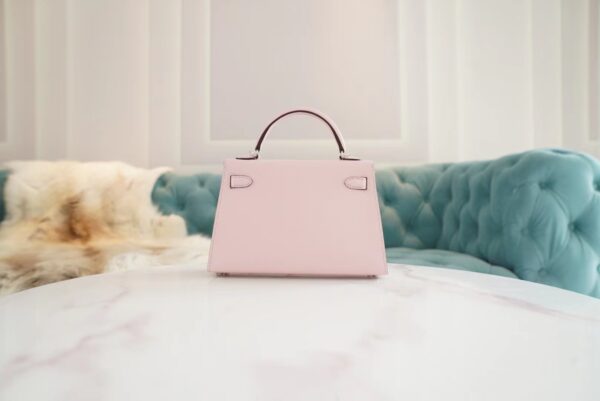 Full Handmade Hermes Mini Kelly19CM 3Q Rose Sakura Chevre Leather Silver Hardware